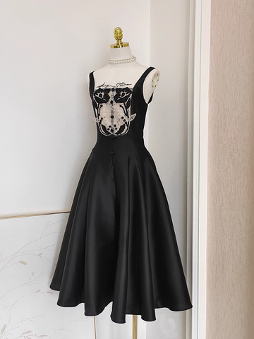 A line Spaghetti Straps Sleeveless Black Party Dress Holiday Birthday Dresses For Women SD360